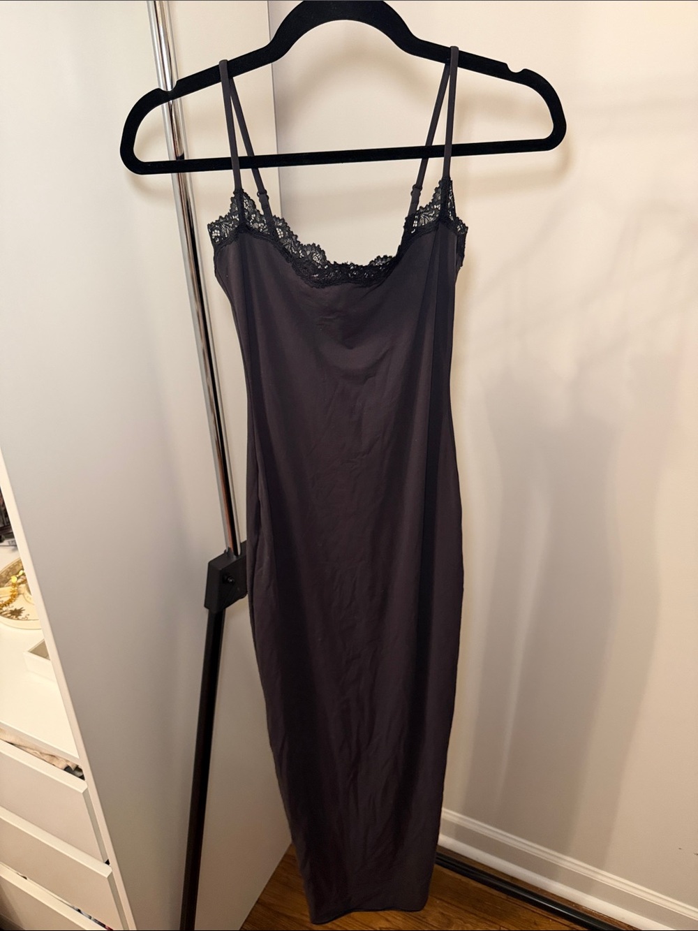 SKIMS Black Lace-Trim Slip Dress